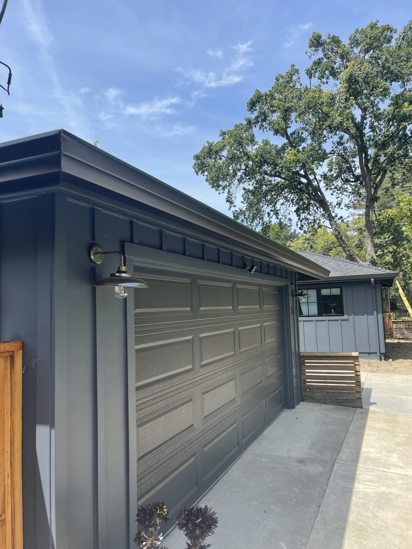 A newly painted garage